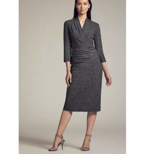 MM LAFLEUR Casey Dress Houndstooth Faux Wrap Grey. Medium